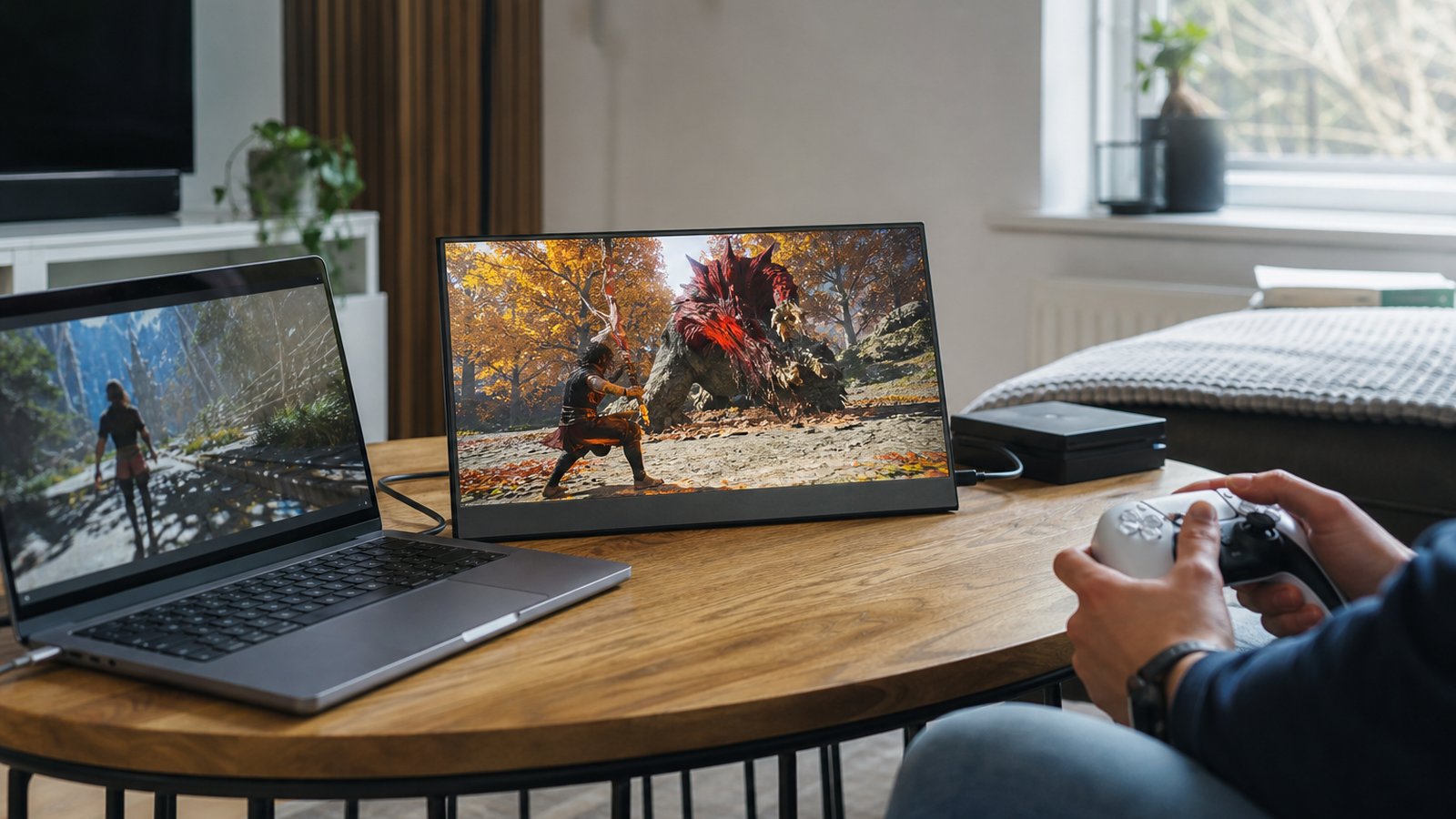 Lifestyle product scene for hz portable monitor uk