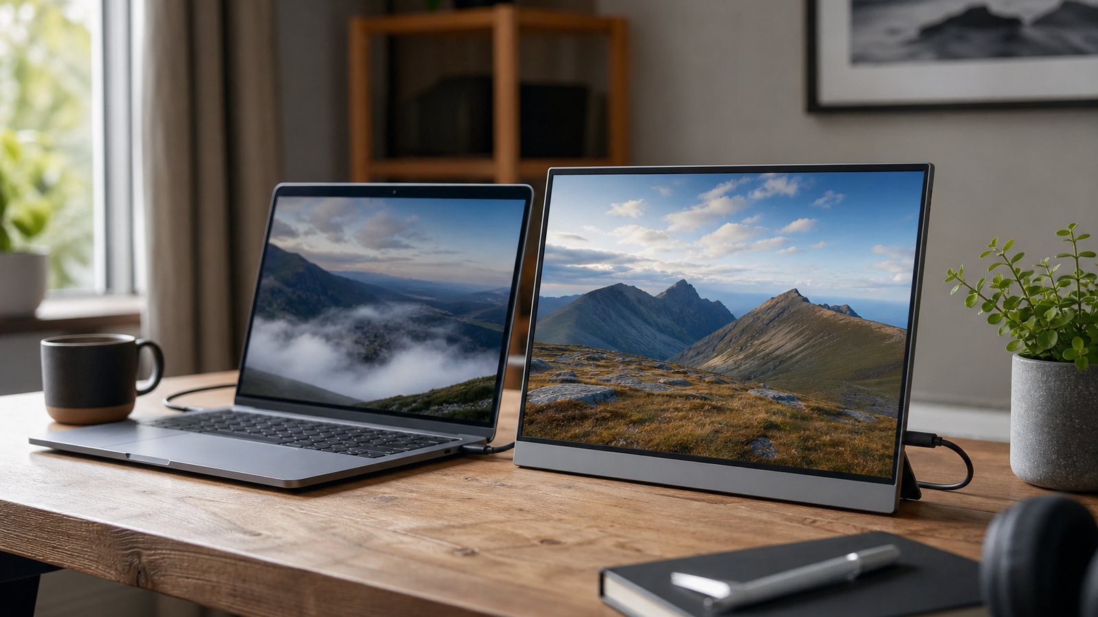 Lifestyle product scene for : portable monitor uk